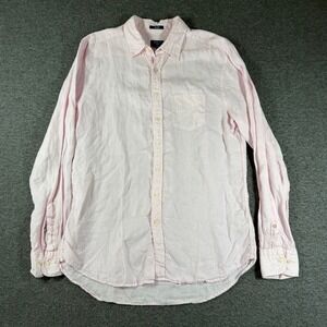 Gant Mens Pink Linen Regular Fit Long Sleeve Button Down Shirt Size L Large